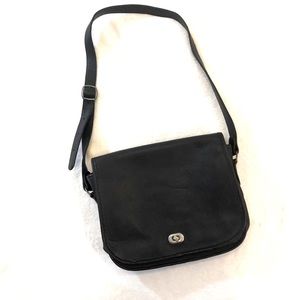 Vintage Black Leather Flap Shoulder Bag Purse